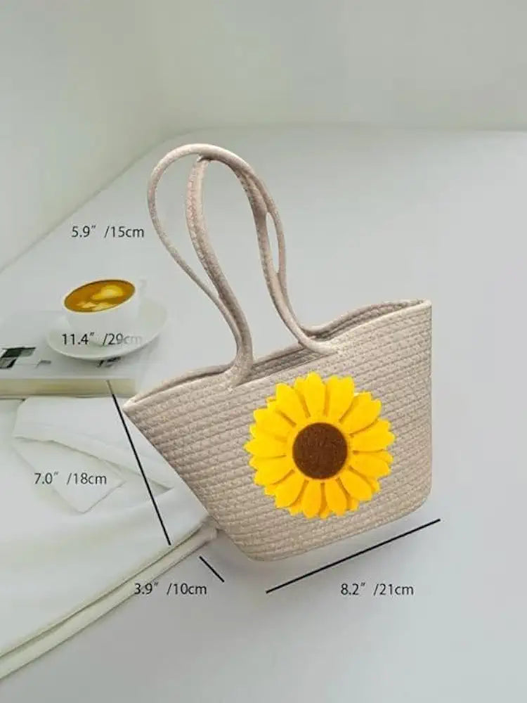 Women's Stylish Straw & Polyester Tote Handbag