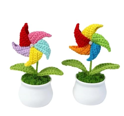 Crochet Flowers Artificial Sunflower Multicolor Fan with Pot