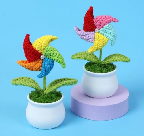 Crochet Flowers Artificial Sunflower Multicolor Fan with Pot