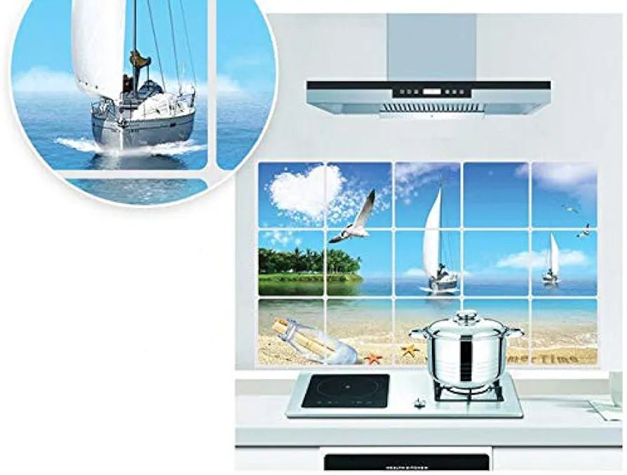 Jaamso Royals Decorative Vinyl Self Adhesive Peel and Stick Kitchen Sticker 45 Cm X 75 Cm Sea Blue