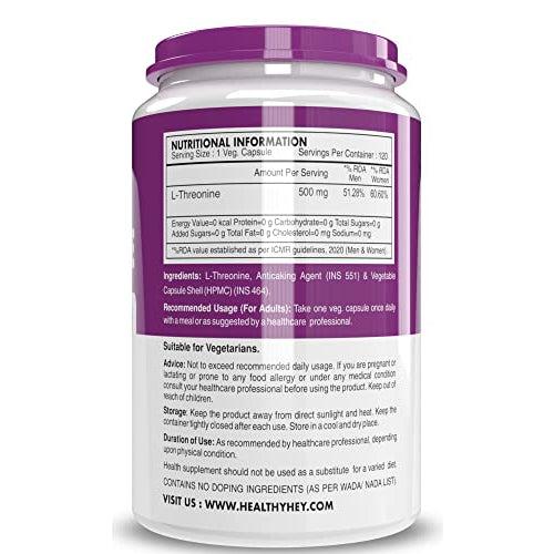 Healthyhey L-Threonine - Essential Amino Acid - 120 Veg Capsules