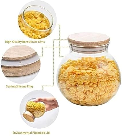 Femora Kitchen Storage Jars Borosilicate Glass With Wooden Lid Air Tight Jar | 1000 Ml | Pack of 2