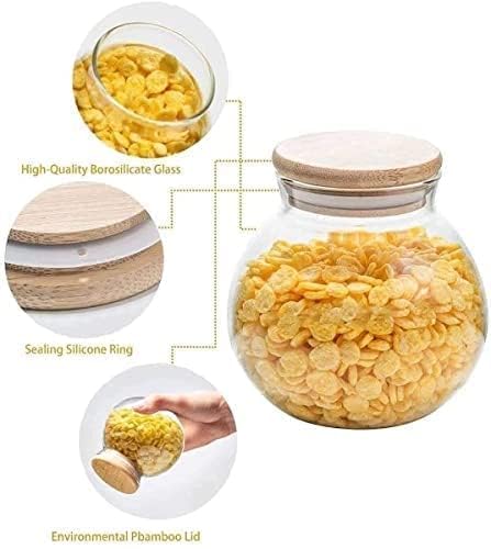 Femora Kitchen Storage Jars Borosilicate Glass With Wooden Lid Air Tight Jar | 1000 Ml | Pack of 4
