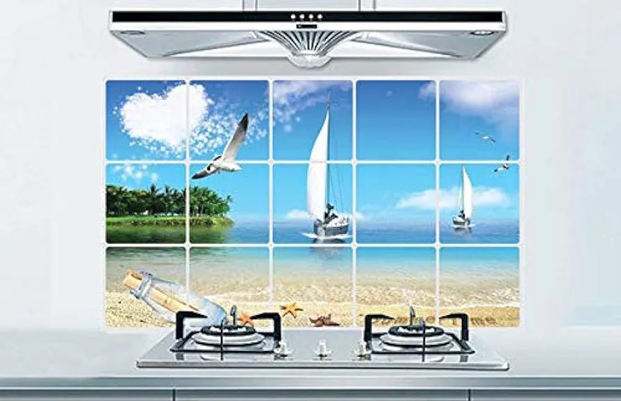 Jaamso Royals Decorative Vinyl Self Adhesive Peel and Stick Kitchen Sticker 45 Cm X 75 Cm Sea Blue