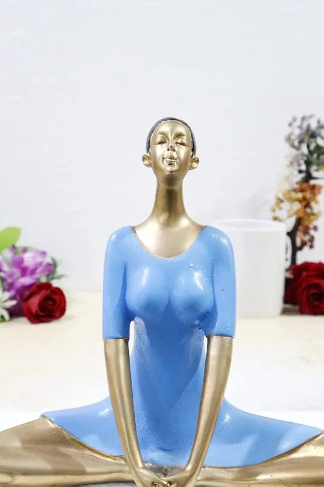 Jaipur Ace Yoga Lady Polyresin Face Up Blue Themed Statue Creative Abstract Design Art Figurine Yoga Lady (Blue Gold)