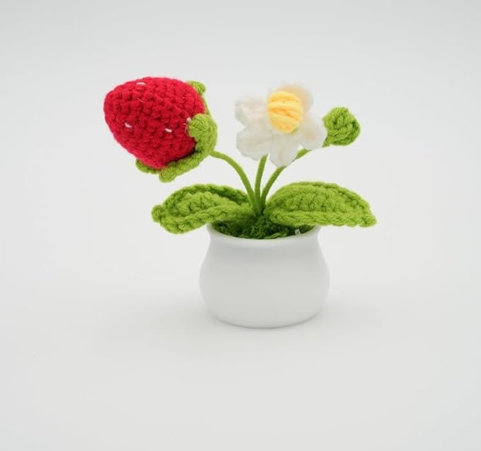 Crochet Flowers Artificial Sunflower Mushroom with Daisy Pot