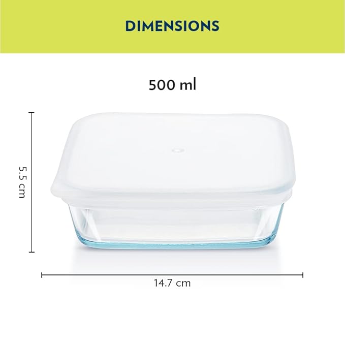 Borosil Square Glass Baking Dish With Lid Microwave Safe & Oven Safe | 500 Ml | Transparent
