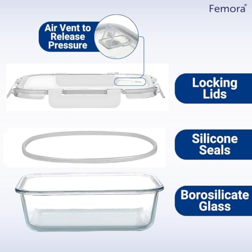 Femora Borosilicate Glass Containers for Kitchen | Storage Box for Kitchen With Air Vent Lid | Set of 2 400 Ml, 620 Ml