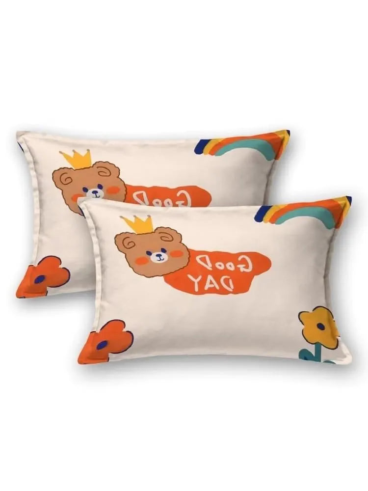 Fresh From Loom Cartoon Wrinkle Free Glace Cotton Bedsheet For Kids With 2 Pillow Cover 144 Tc Multicolor Pale