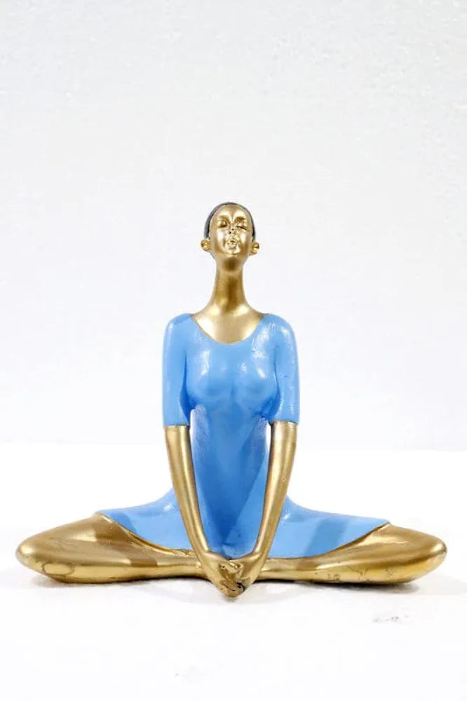 Jaipur Ace Yoga Lady Polyresin Face Up Blue Themed Statue Creative Abstract Design Art Figurine Yoga Lady (Blue Gold)