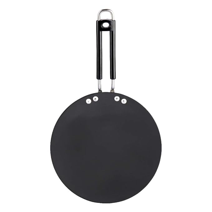 Vinod Black Pearl Hard Anodised Tawa - 22 cm | 4.25mm Thickness | Metal Spoon Friendly | Riveted Sturdy Handle