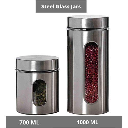 Femora Glass Window Jar for Kitchen Storage Kitchen Storage Jars With Glass Window | 700 Ml | 1000 Ml | Set of 2