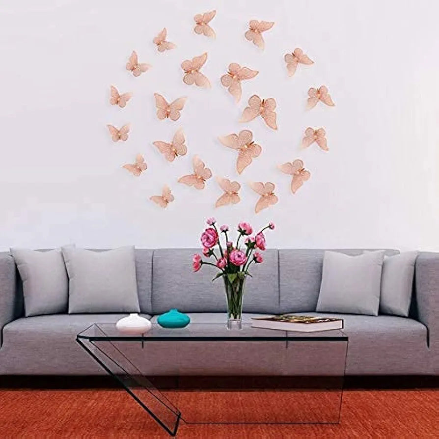 Jaamso Royals Rose 3d Butterefly Butterfly Stickers for Wall Set of 12
