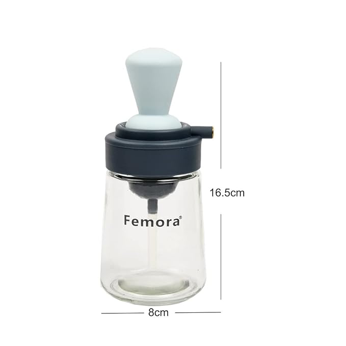 Femora Glass Oil Dispencer Bottle With Silicone Brush, Dropper | 350 Ml | Pack of 1 | Grey
