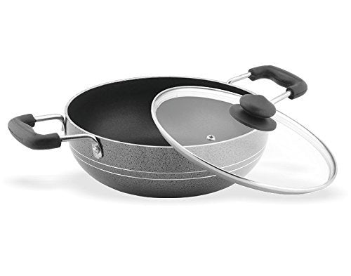 Sumeet Nonstick Aluminum Deep Kadhai with Glass Lid (2 L Silver Black)