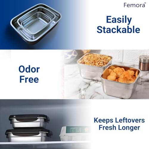 Femora High Steel Square Container Airtight Leakproof Unbreakable Storage Container/ Lunch Box | 350 Ml, 550 Ml | Set of 2