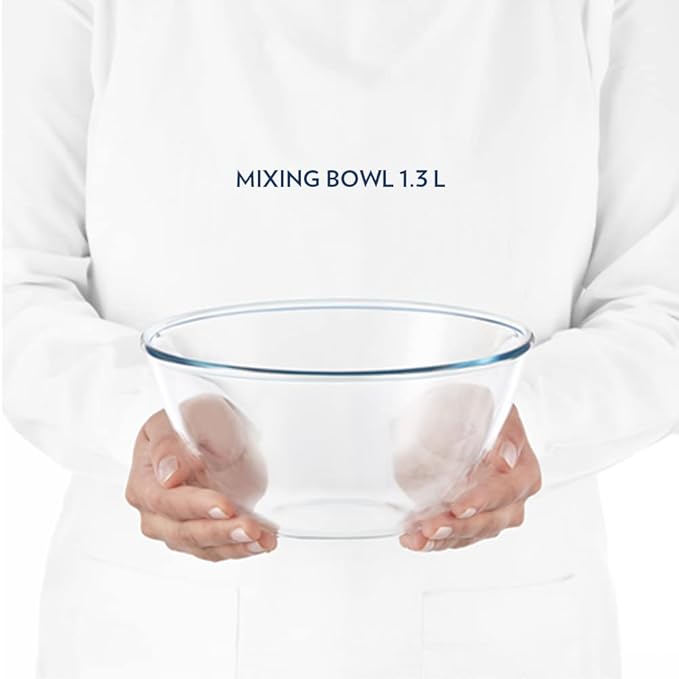 Borosil 1.3 L Serving & Mixing Bowl with Lid | Multipurpose Round Bowl for Kitchen & Dinning