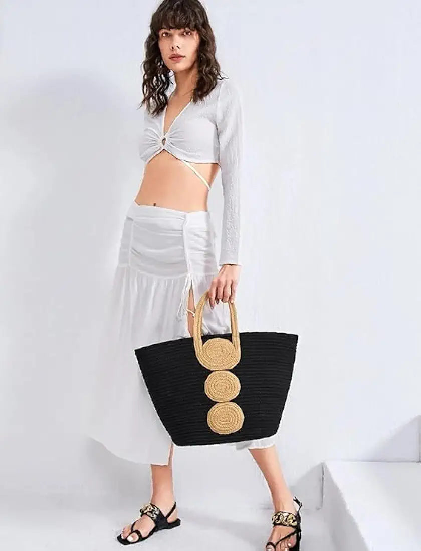 Attractive Hand Bag Large Tote Summer Bucket Bamboo Beach Basket for Women