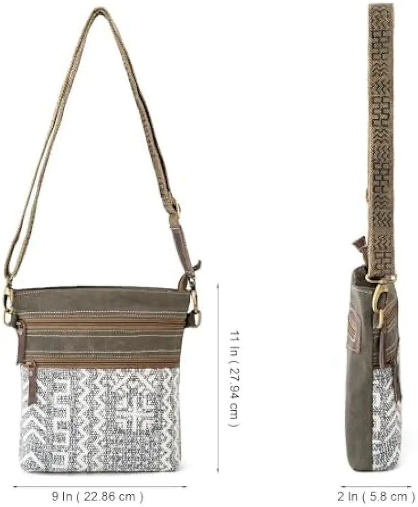 Goatter Cotton Dari And Leather Material Messenger Sling Bag For Women, Green Color