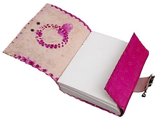 Craftshades – Metal Lock Single Stone Pink Embossed Design 7″5 Handcrafted Leather Journal/Diary 200 page | 100% Genuine Leather