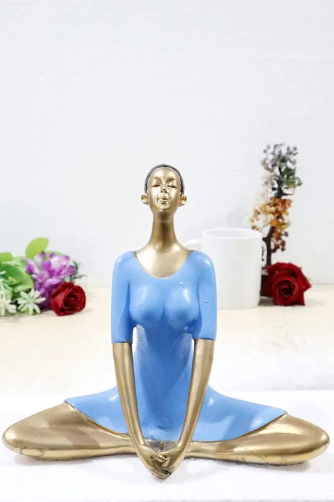 Jaipur Ace Yoga Lady Polyresin Face Up Blue Themed Statue Creative Abstract Design Art Figurine Yoga Lady (Blue Gold)