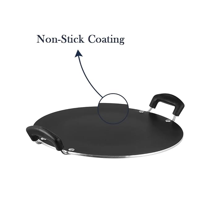 Vinod Zest Aluminium Non Stick Pathri Tawa - 31.5 cm | 5mm Thick | 3 Layer Coating | Metal Spoon Friendly | Bakelite Handle