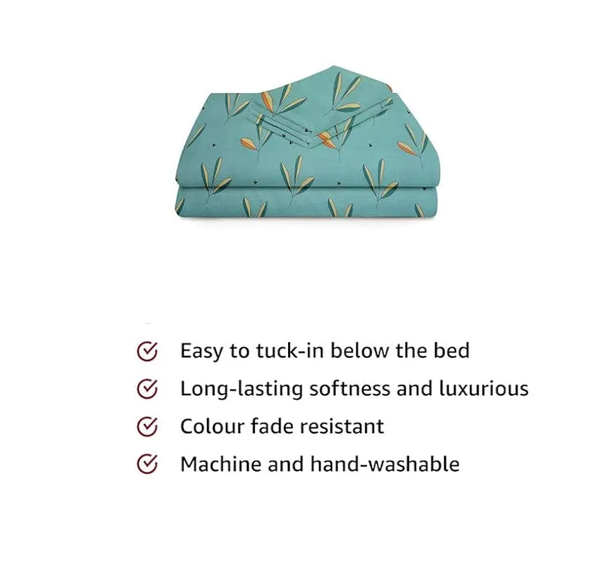 BSB HOME Premium Cotton Feel Single Bedsheet with One Pillow Cover for Coat/Diwan Mint Green