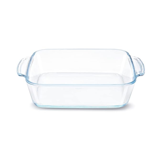 Borosil Glass Baking Dish | 1.6 Litres | Transparent | 1 Piece Square Dish With Handle