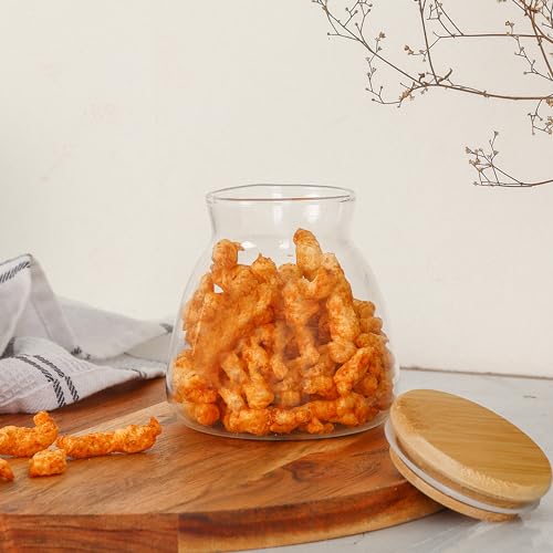Femora Kitchen Storage Jars Borosilicate Glass With Wooden Lid Air Tight Jar | 450 Ml | Pack of 1