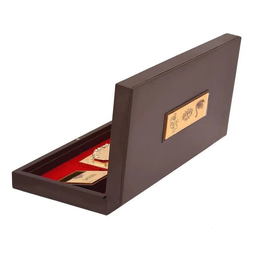Jaipur Ace Gold Plated Laxmi Ganesh Saraswati Charan Paduka Yantra Devotional Prayer Box Standard