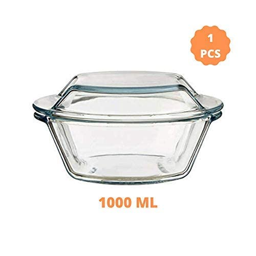 Femora Borosilicate Serving Bowl | Glass Casserole Set, Glass Bowl With Lid, Microwave Safe Bowl Set | 1000 Ml