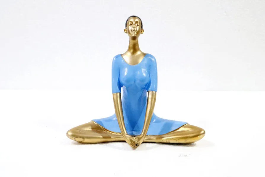 Jaipur Ace Yoga Lady Polyresin Face Up Blue Themed Statue Creative Abstract Design Art Figurine Yoga Lady (Blue Gold)