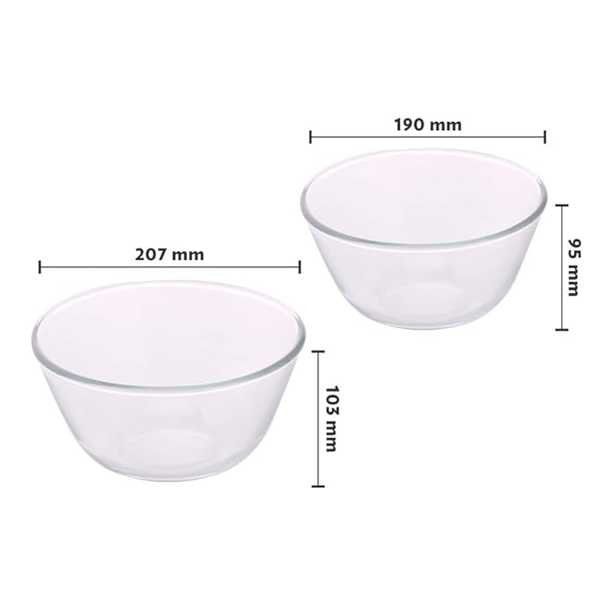 Borosil Glass Mixing & Serving Bowls | Oven & Microwave Safe Bowls | Set of 2