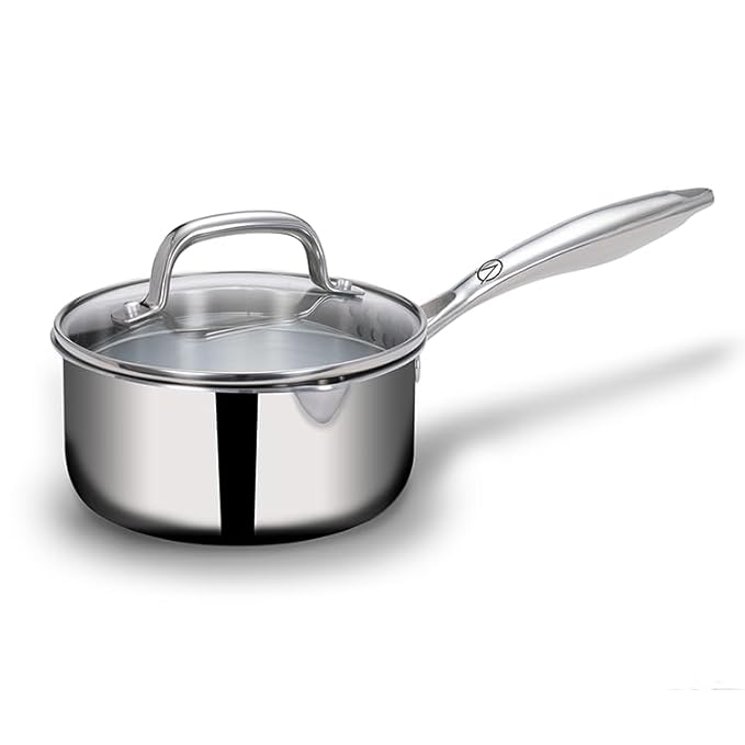 Arttdinox Stellar Stainless Steel Triply Sauce Pan With Straining Glass Lid | Milk Pan | 16cm | 1.5ltr | Jindal Stainless | Silver