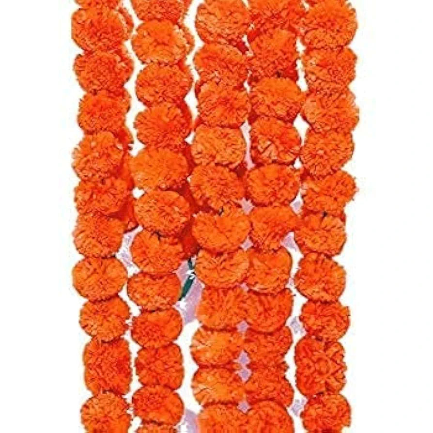 Artificial Marigold Flowers for Decoration Garland with Bell 5 Feet Long 50 Pcs mix - 50pcs(5pkt)