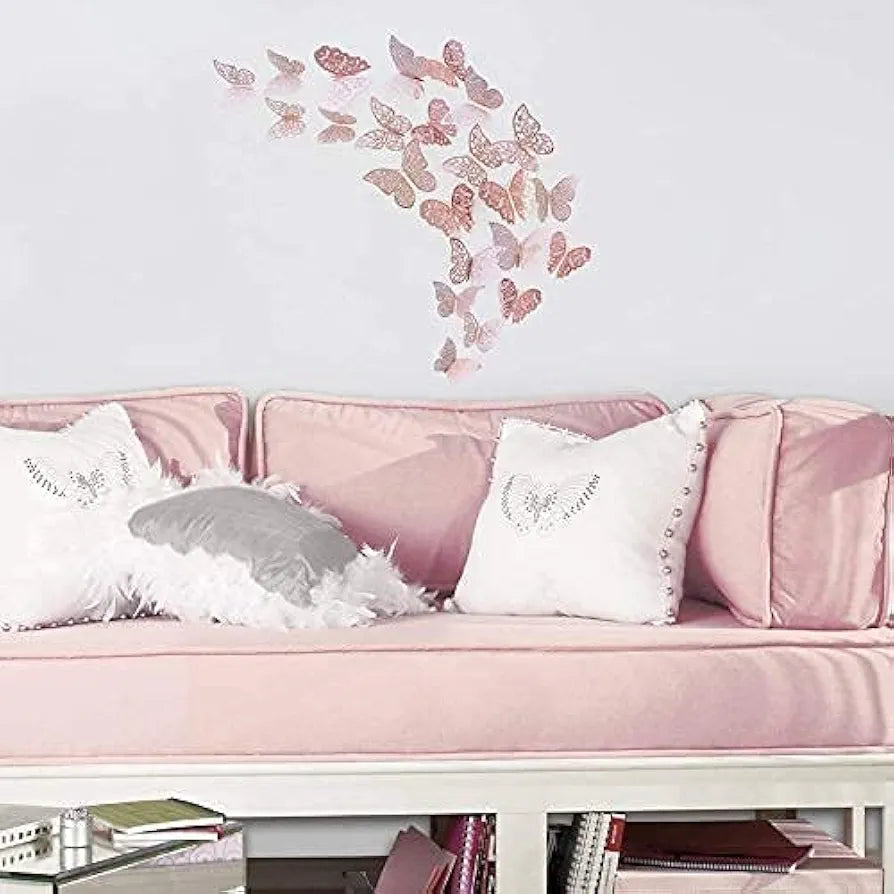 Jaamso Royals Rose 3d Butterefly Butterfly Stickers for Wall Set of 12