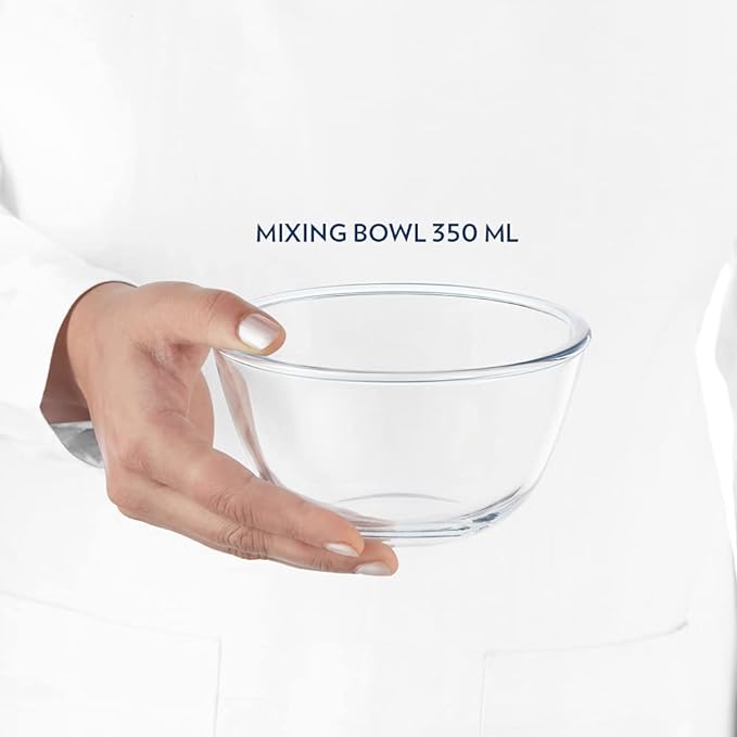 Borosil 350 ml Serving & Mixing Borosilicate Glass Bowl with White Lid | Multipurpose Bowl for Kitchen & Dinning