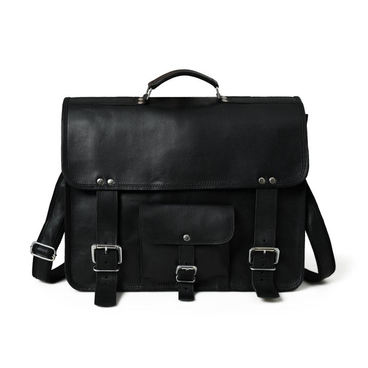 Craftshades – 11*15″ Single Pocket Handcrafted Messenger Goat Leather Bag – Black Color | 100% Genuine Leather