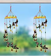 Handmade Artificial Marigold Fluffy Flowers Colorful Woolen Kite Bells Hangings 39 Inches Pack of 6