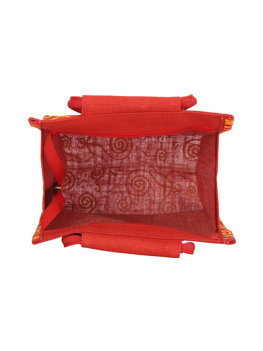 Jute Cottage All Over New Print 2 Colour Zipper Lunch Bag 100% Genuine Jute Bag
