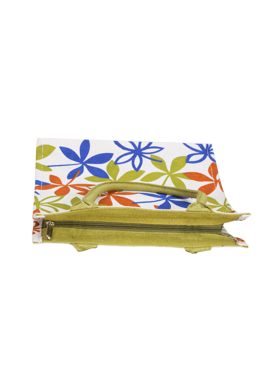 Jute Cottage Juco Printed Zipper Lunch Bag 100% Genuine Jute