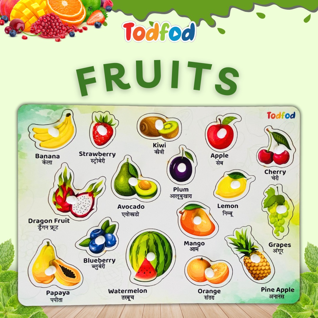 Birds & Fruit Characters Knob & Pegged Puzzle for Kids