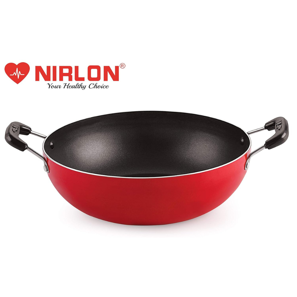 Nirlon Aluminium Cooking Non-stick Gas Stove Compatible Bottom Deep Fry Kadhai
