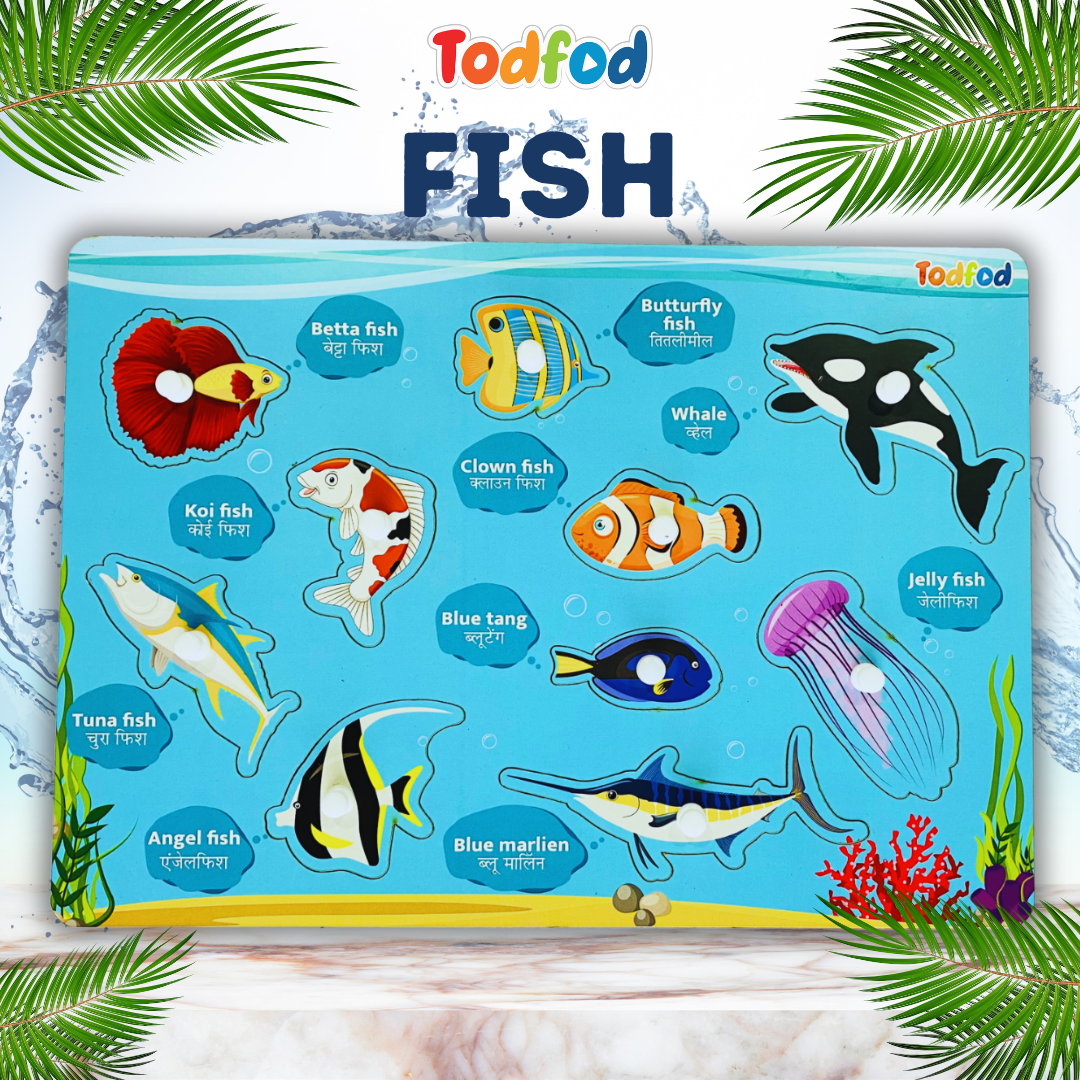 Birds & Fish Characters Knob & Pegged Puzzle for Kids