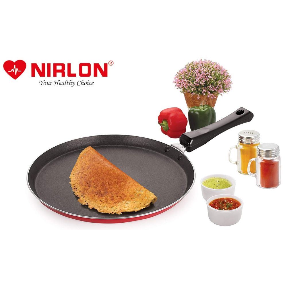 Nirlon Aluminum Non Stick Flat Dosa Tawa with Bakelite Handle 24cm
