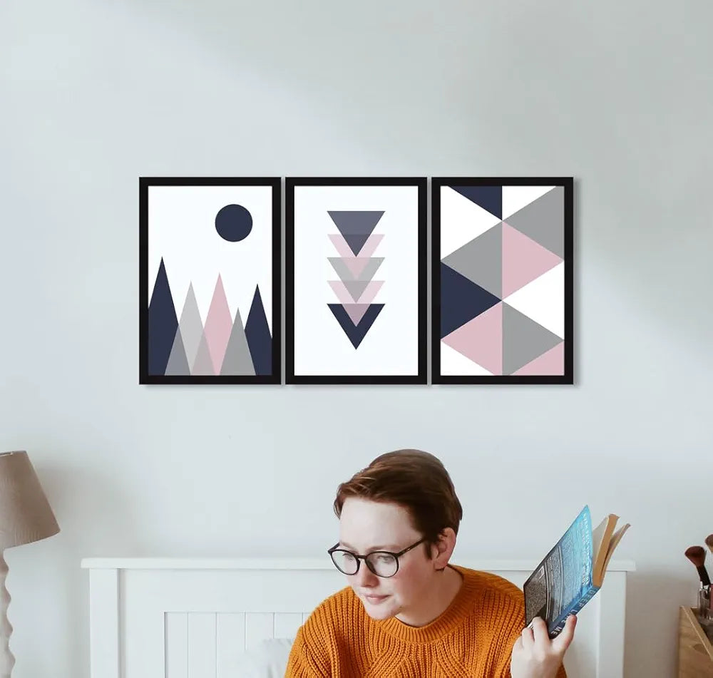 ArtX Paper Aesthetic Geometric Patterns Wall Painting Big Size Framed Painting Set Of 3
