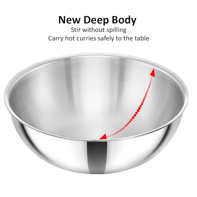 Hawkins 4 Litre Metro Kadhai Triply Stainless Steel Induction Tasla Silver