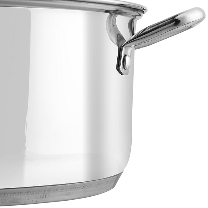 Vinod Roma Stainless Steel Saucepot with Glass Lid - 2.2 Litre, 18 cm | Sandwich Bottom | Rivetted Handle