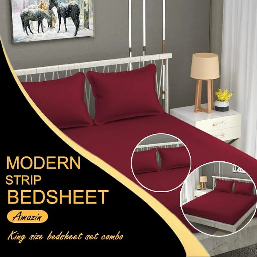 Fresh From Loom Microfiber Breathable Queen Size Double Bedsheet Set With 2 Pillow Covers 144 TC Maroon