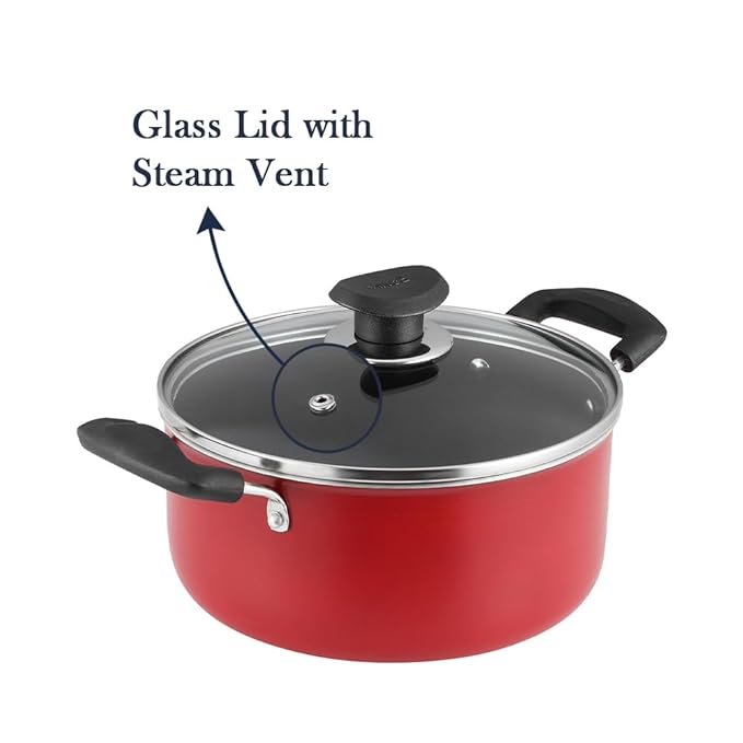 Vinod Zest Inducto Aluminium Non Stick Saucepot with Glass Lid - 3.1 Litre, 20cm | 3mm Thick